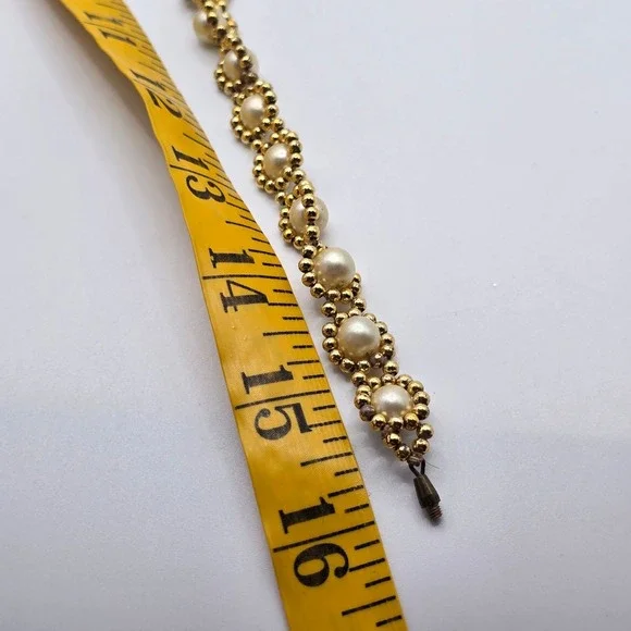 Fashion‎ Jewelry Necklace Faux Pearl Cluster Gold Tone Womens - Picture 6 of 7